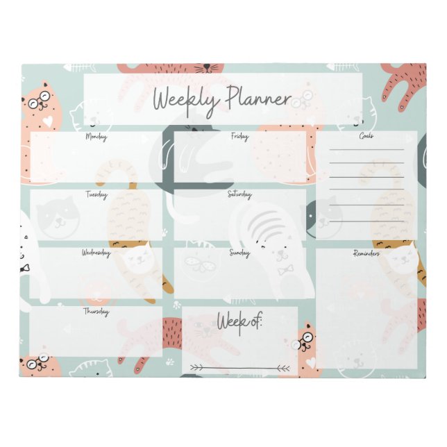 Cat Pattern Weekly Planner Notepad (Front)