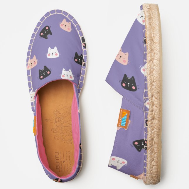 Cat Pattern Womens Purple Canvas Espadrilles Shoes (Side)