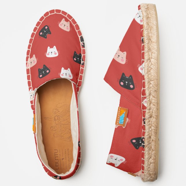 Cat Pattern Womens Red Canvas Espadrilles Shoes (Side)