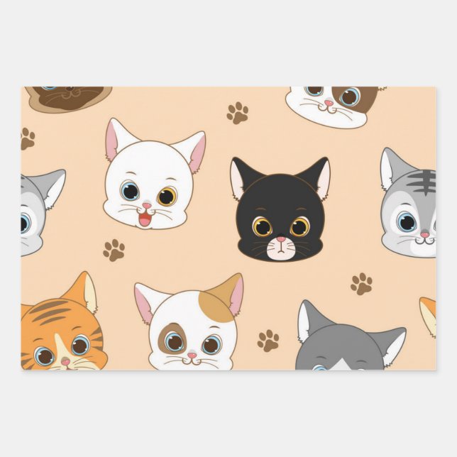 Cat pattern wrapping paper sheets (Front)