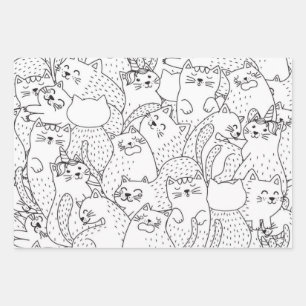 Cat pattern wrapping paper sheets