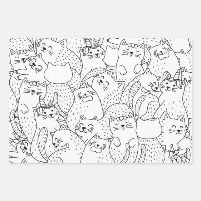 Cat pattern wrapping paper sheets (Front)