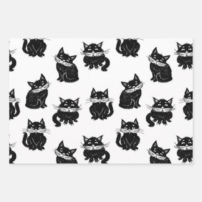 Cat pattern wrapping paper sheets (Front)