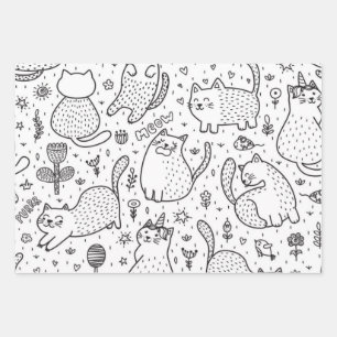 Cat pattern wrapping paper sheets