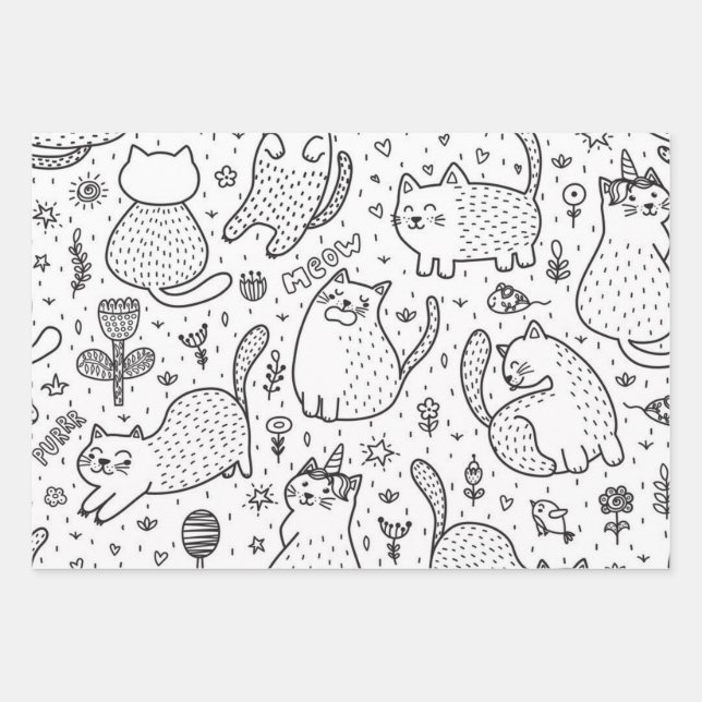 Cat pattern wrapping paper sheets (Front)