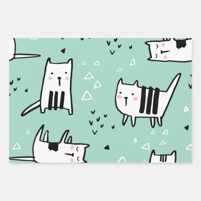 Cat pattern wrapping paper sheets (Front)
