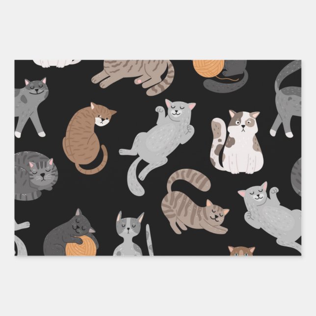 Cat pattern wrapping paper sheets (Front)