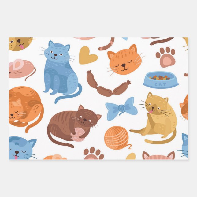Cat pattern wrapping paper sheets (Front)