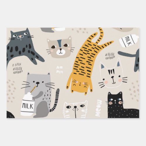 Cat pattern wrapping paper sheets