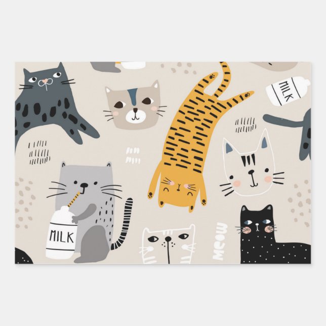 Cat pattern wrapping paper sheets (Front)
