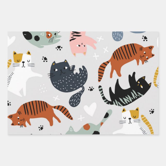 Cat pattern wrapping paper sheets (Front)
