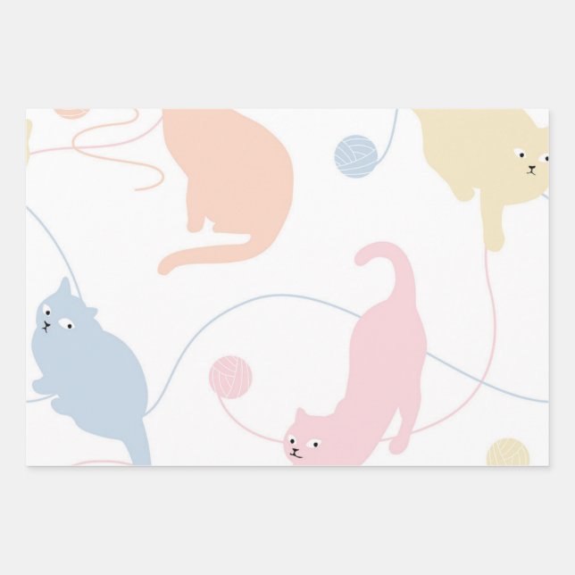 Cat pattern wrapping paper sheets (Front)