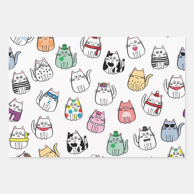 Cat pattern wrapping paper sheets (Front)