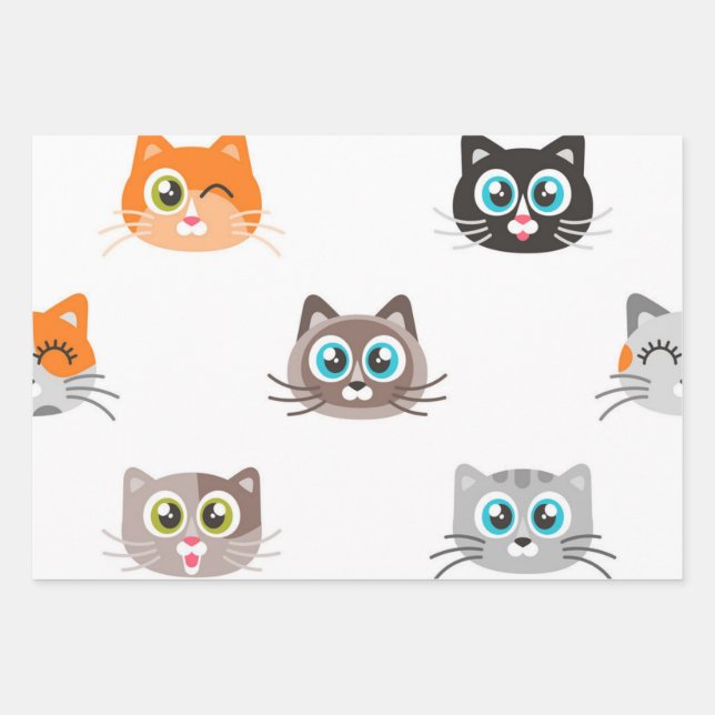 Cat pattern wrapping paper sheets (Front)