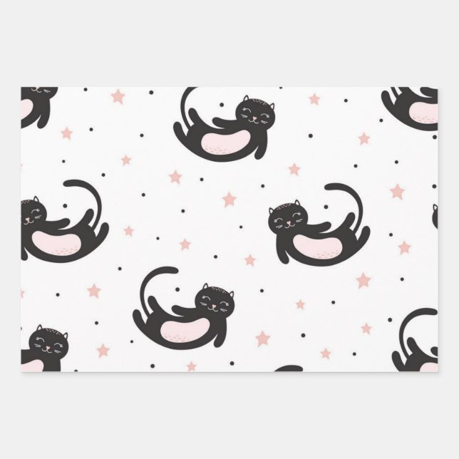 Cat pattern wrapping paper sheets (Front)