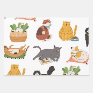 Cat pattern wrapping paper sheets