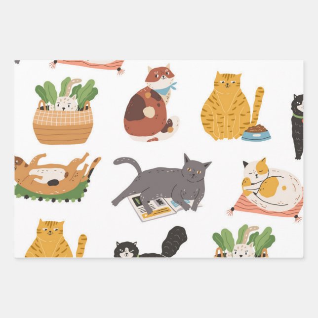 Cat pattern wrapping paper sheets (Front)
