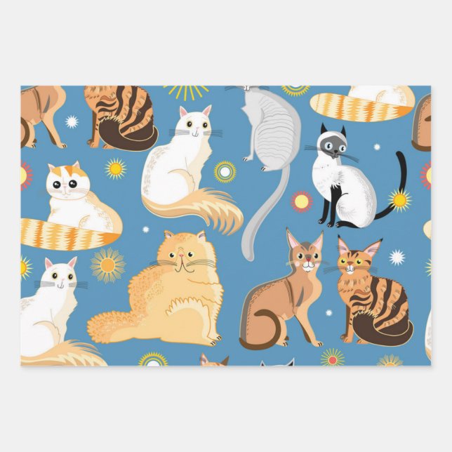 Cat pattern wrapping paper sheets (Front)