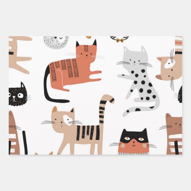 Cat pattern wrapping paper sheets (Front)