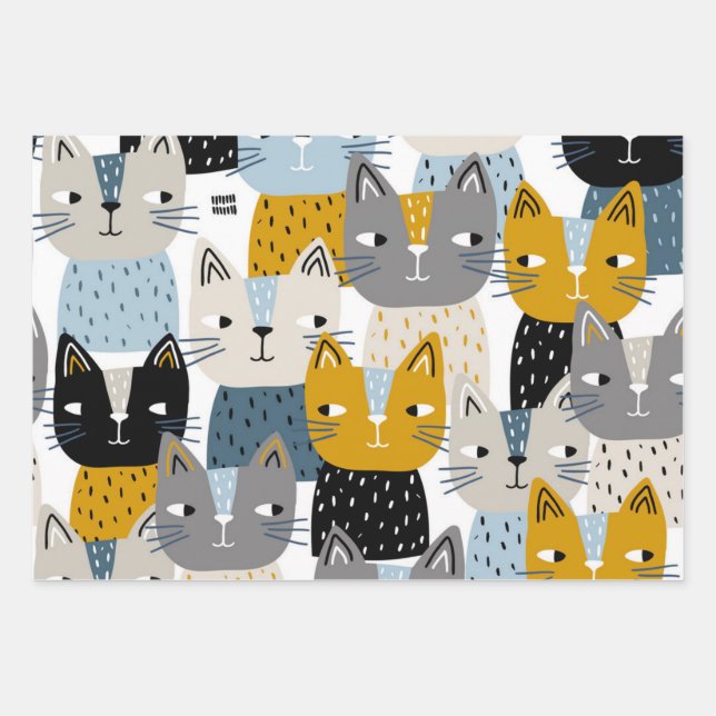 Cat pattern wrapping paper sheets (Front)