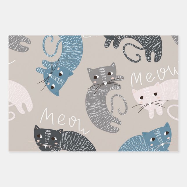 Cat pattern wrapping paper sheets (Front)