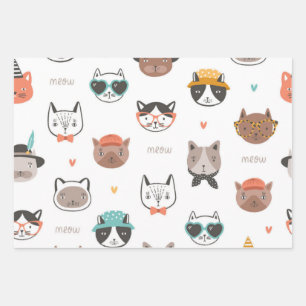Cat pattern wrapping paper sheets