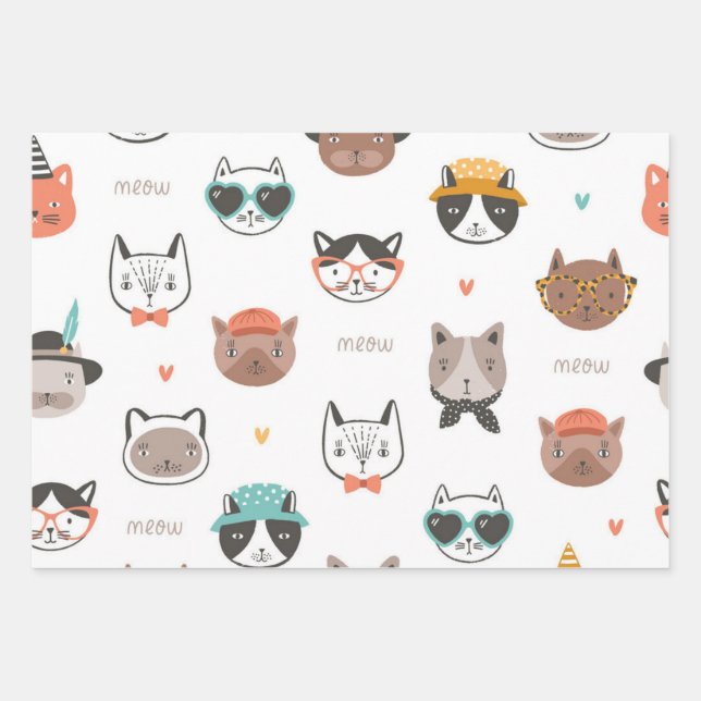 Cat pattern wrapping paper sheets (Front)