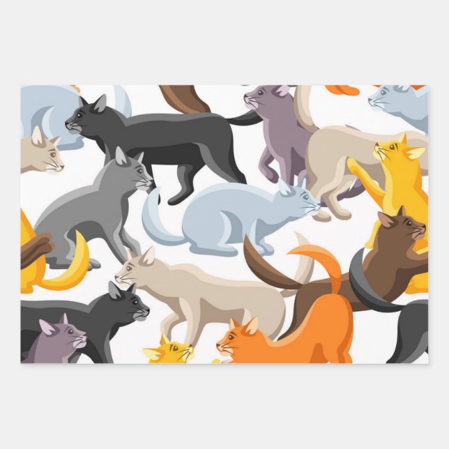 Cat pattern wrapping paper sheets (Front)