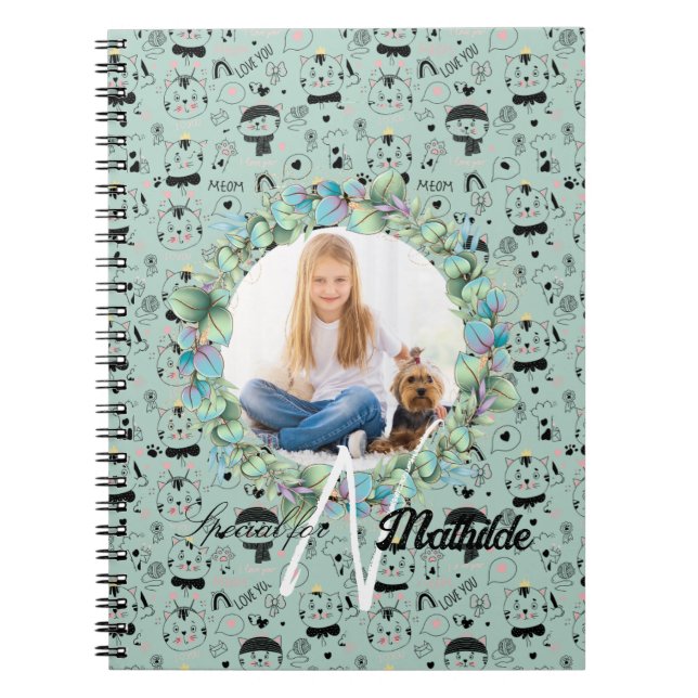 Cat Patterns Monogram Personalised Your Kids Photo Notebook (Front)