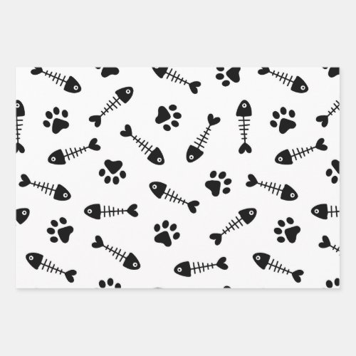 cat paw and fish bone wrapping paper sheets
