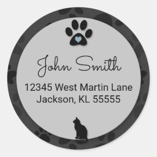 Cat Paw Black with Gray and Blue for Address Classic Round Sticker