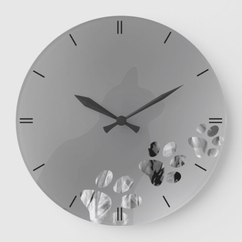 Cat Paw Clean Gray Black Large Clock