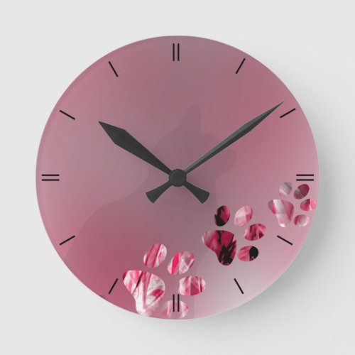 Cat Paw Clean Pink Round Clock