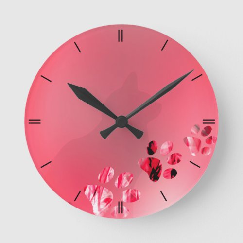 Cat Paw Clean Red Round Clock