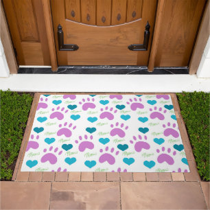 Cat Paw Hearts Meow Pattern Doormat