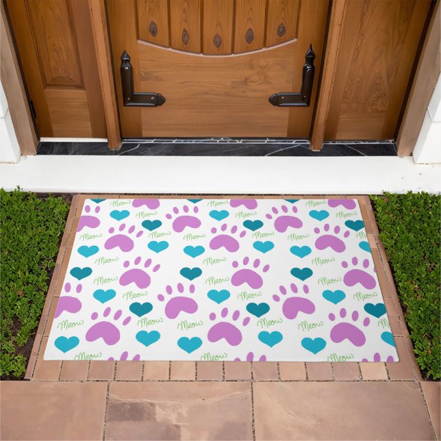 Cat Paw Hearts Meow Pattern Doormat (Outdoor)