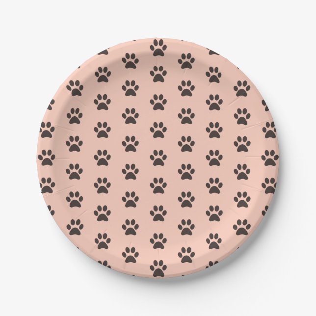 Cat Paw Pattern Purr-fect Birthday Party Pink Paper Plates (Front)