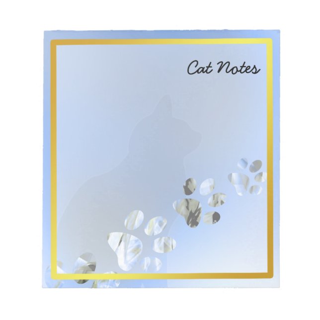 Cat Paw Personalize Blue Prints For Cat Lovers Notepad (Front)