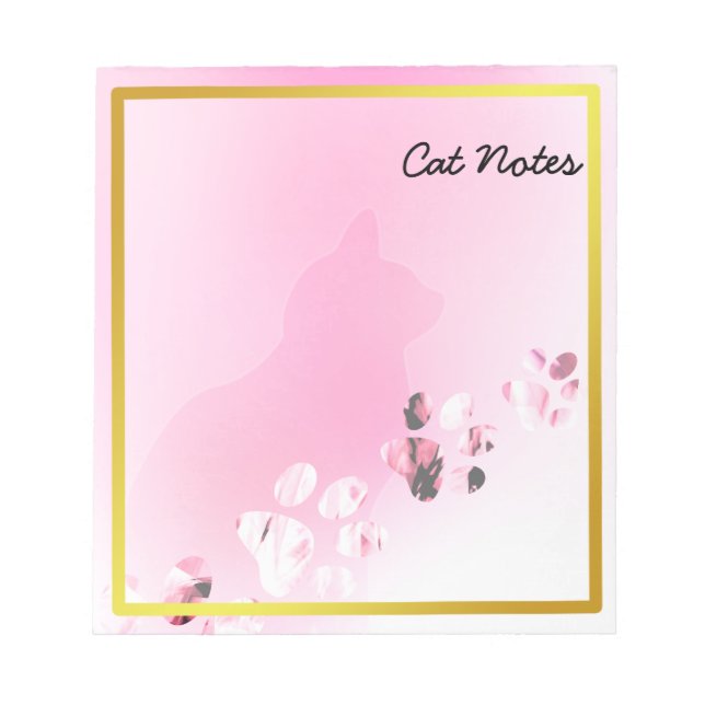 Cat Paw Personalize Pink Prints For Cat Lovers Notepad (Front)