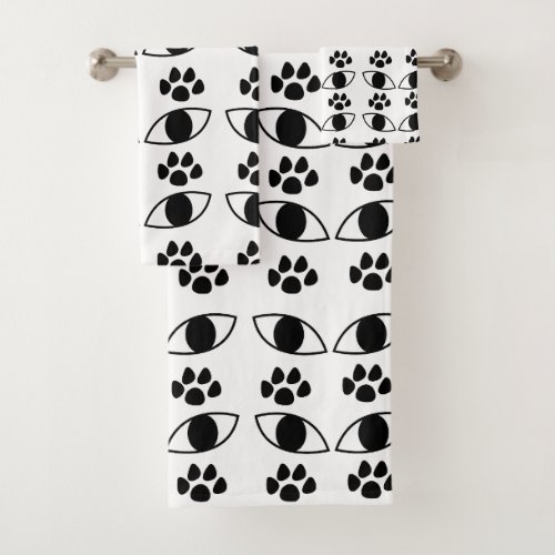 Cat Paw Print Black and White     Bath Towel Set