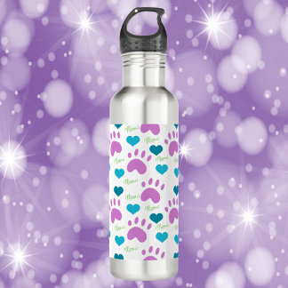 Cat Paw Print Heart Meow Pattern Stainless Steel Water Bottle