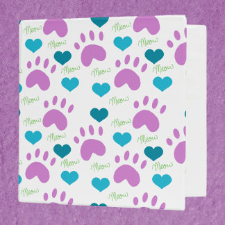 Cat Paw Print Hearts Meow Pattern 3 Ring Binder