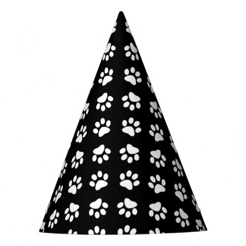 Cat Paw Print Pattern Black and White Birthday Party Hat