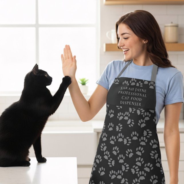 Cat Paw Print Pattern Funny Pet Lover's Apron (Purrfect kitchen apron for cat lovers. Just add your name!)