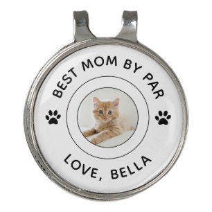 Cat Paw Print Photo Text Golf Pun Best Mom By Par Golf Hat Clip