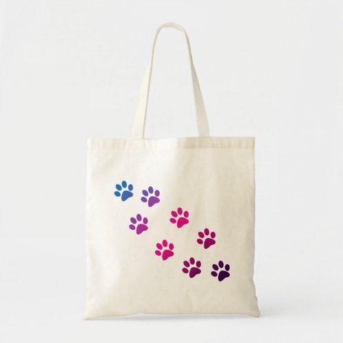 Cat Paw Print Pink Purple Blue Pattern Tote Bag