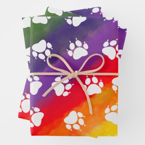 Cat Paw Print Rainbow Watercolor Custom Wrapping Paper Sheets