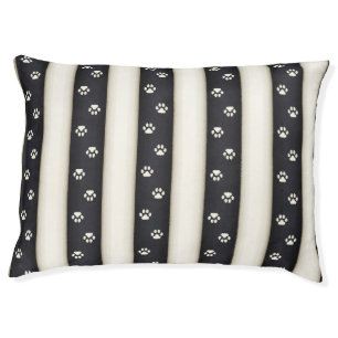 Cat Paw Prints Black & Antique White Stripes Pet Bed