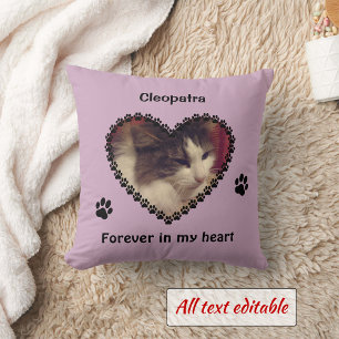 Cat paw prints memorial your photo lilac throw pillow