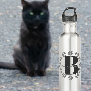 Cat Paw Prints Monogram Water Bottle